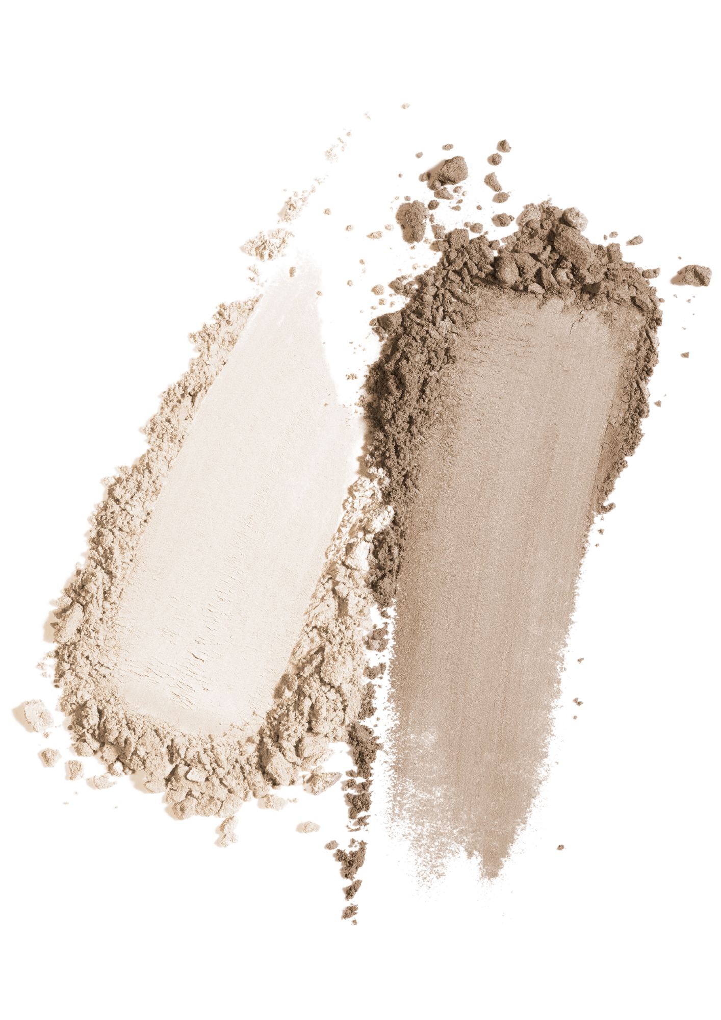 Textur-Darstellung von REBeLS ON TOP Bio-Trockenshampoo-Pulver – zwei Puderfarben für helles und dunkles Haar auf weißem Hintergrund.